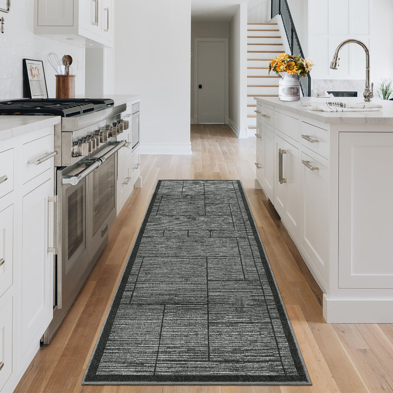Tapis géométrique lavable pour le salon et la chambre à coucher, Grey, Runner 2' x 6'