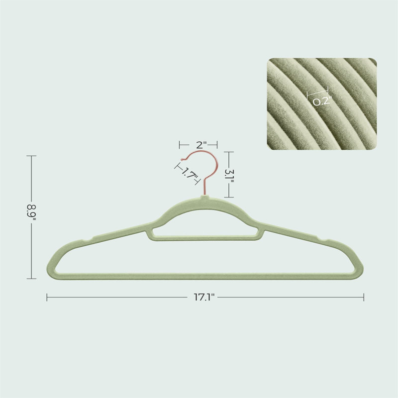 Cintre standard en velours antidérapant, 50, Vert pâle