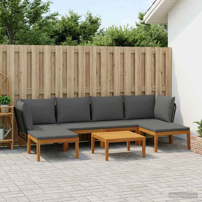  Garden Lounge Set Solid Acacia Wood & Rope Sofa Outdoor Furniture Patio, Anthracite Cushion/Natural Black Frame