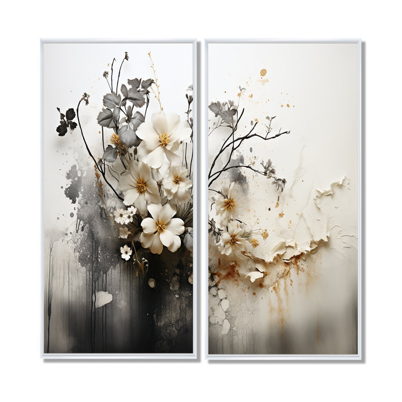 Tymeo - Boho abstrait, impressions sur toile, H 20 po x l 24 po, Reproduction avec cadre flottant, Blanc