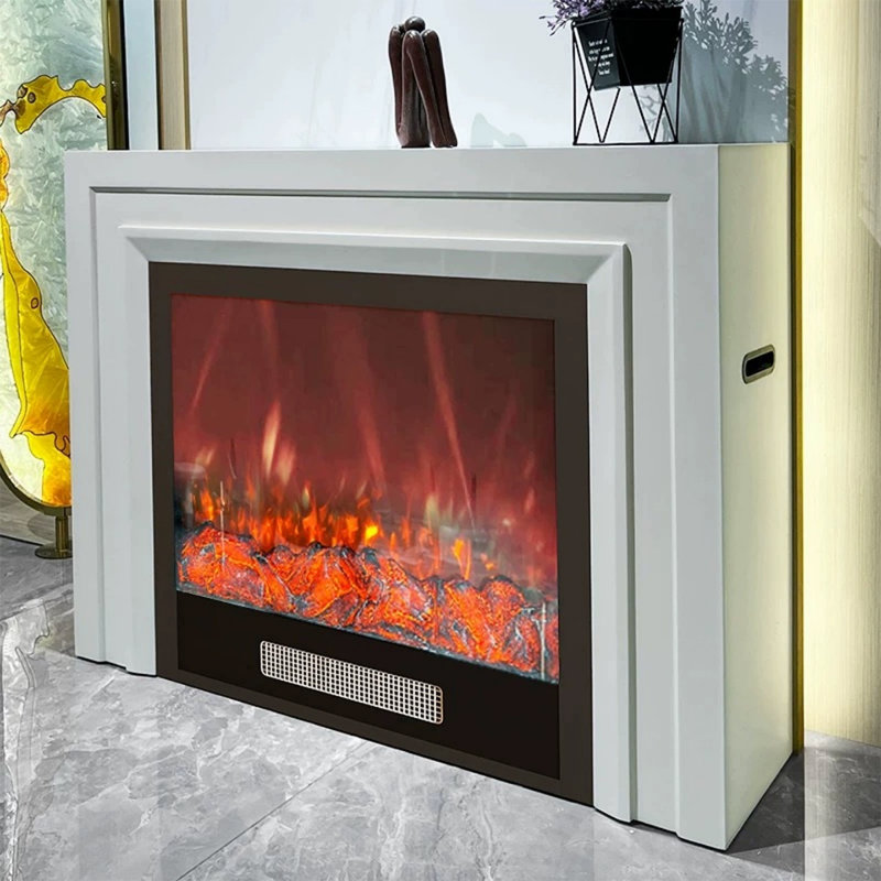 White Solid Wood Electric Fireplace