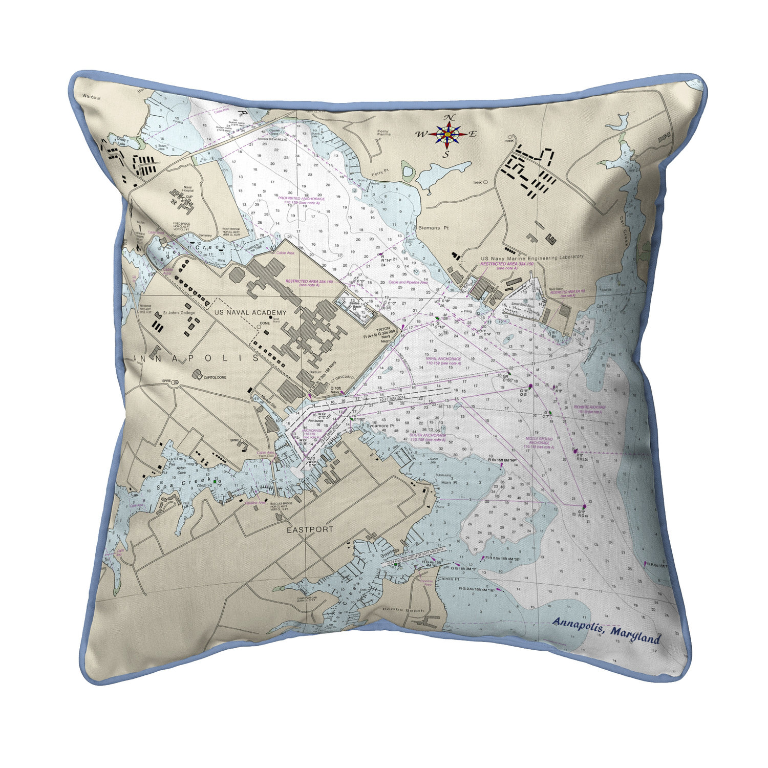 Betsy Drake Interiors Nautical Map - USNA MD Corded Outdoor Square ...