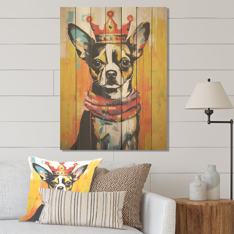 Royal Boston Terrier - impression sur bois, H 32 po x l 24 po