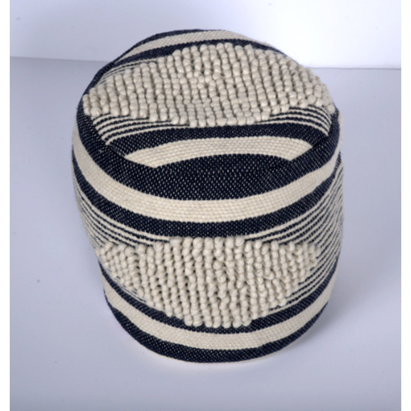 Handcrafted Fabric Cylindrical Pouf, Gray
