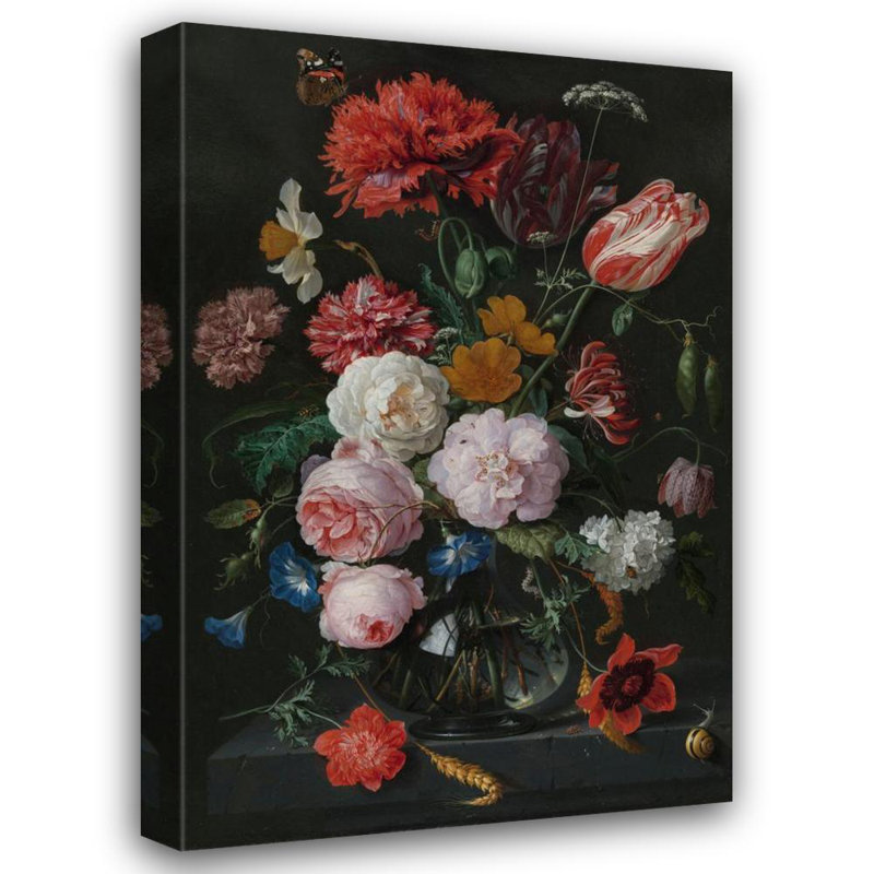 «Still Life with Flowers in a Glass Vase» par Jan Davidz De Heem - Art mural sur toile tendue avec châssis, H 40 po x l 28 po