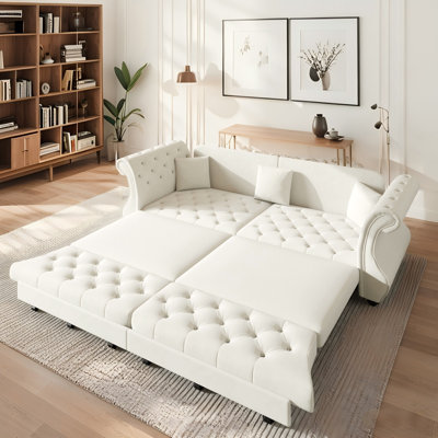 Canapé-lit surdimensionné en velours Chesterfield 97,6 po
