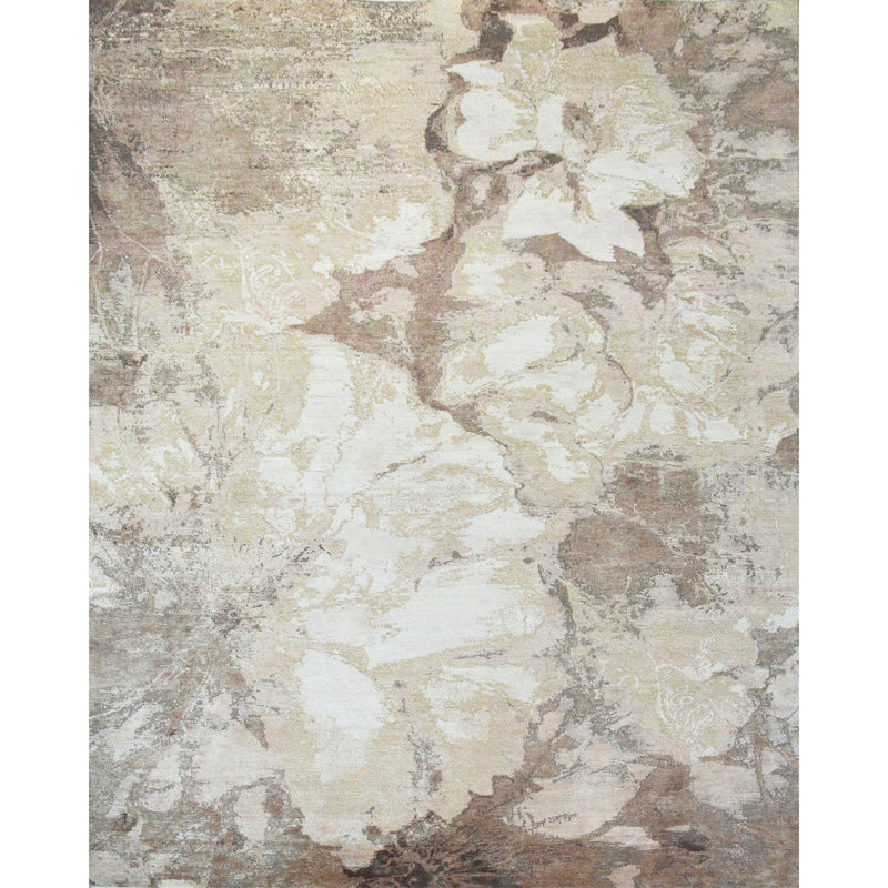 Tapis brun et ivoire de haute qualité noué à la main, Rectangle 6' x 9'