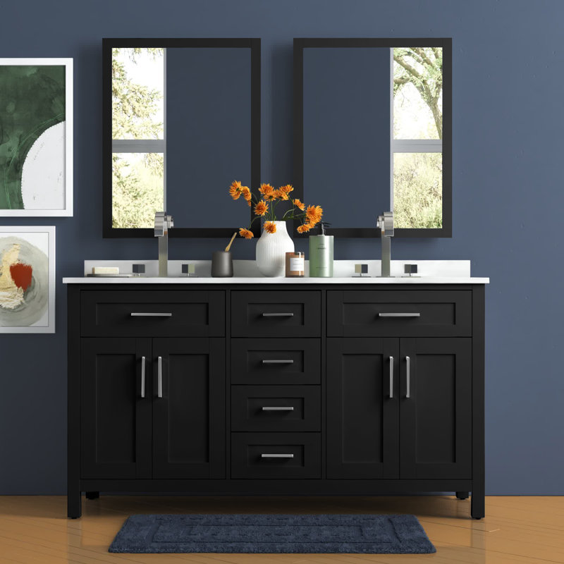 Ensemble de meuble-lavabo double 60 po avec miroir OVE Decors Tahoe, Noir, Blanc
