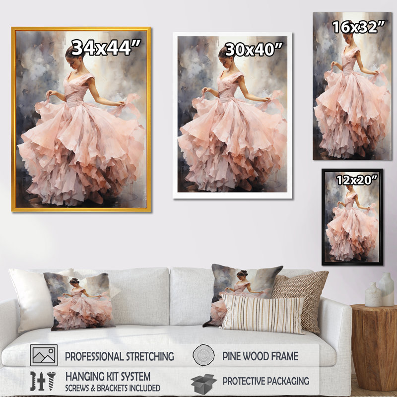 «Rose and White Woman Ballet Solitude III - Abstract Spirals», art mural, Cadre flottant noir, H 32 po x l 24 po