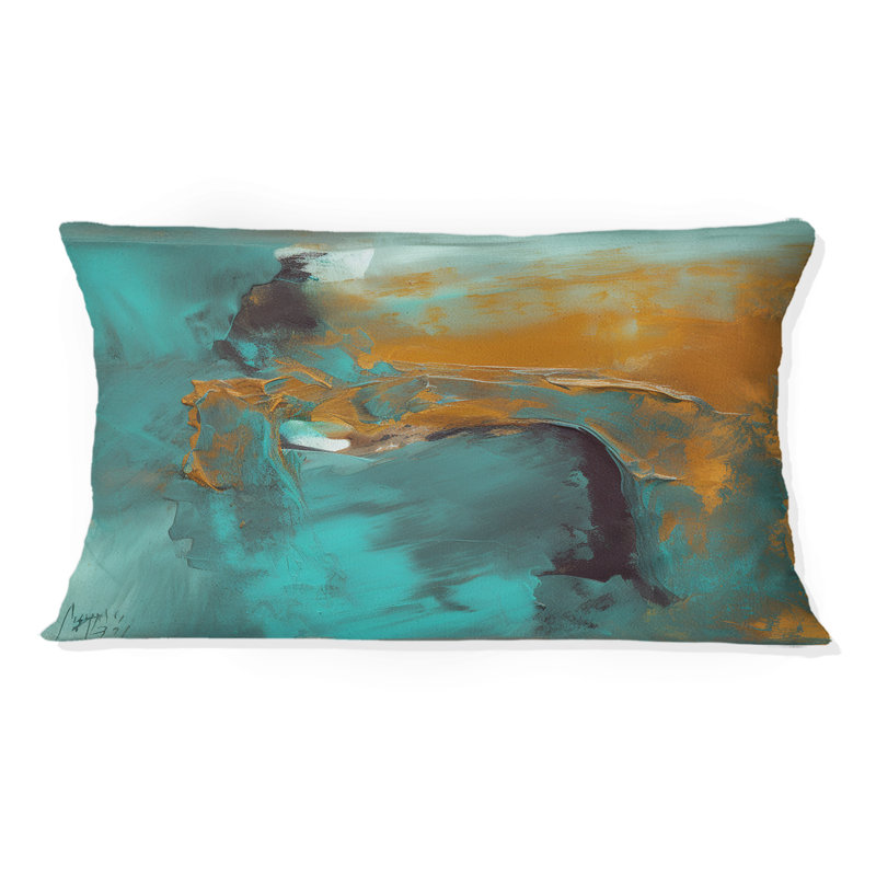 «Becoming The Ocean Sun», abstrait bleu sarcelle et or - Reproduction de peinture abstraite