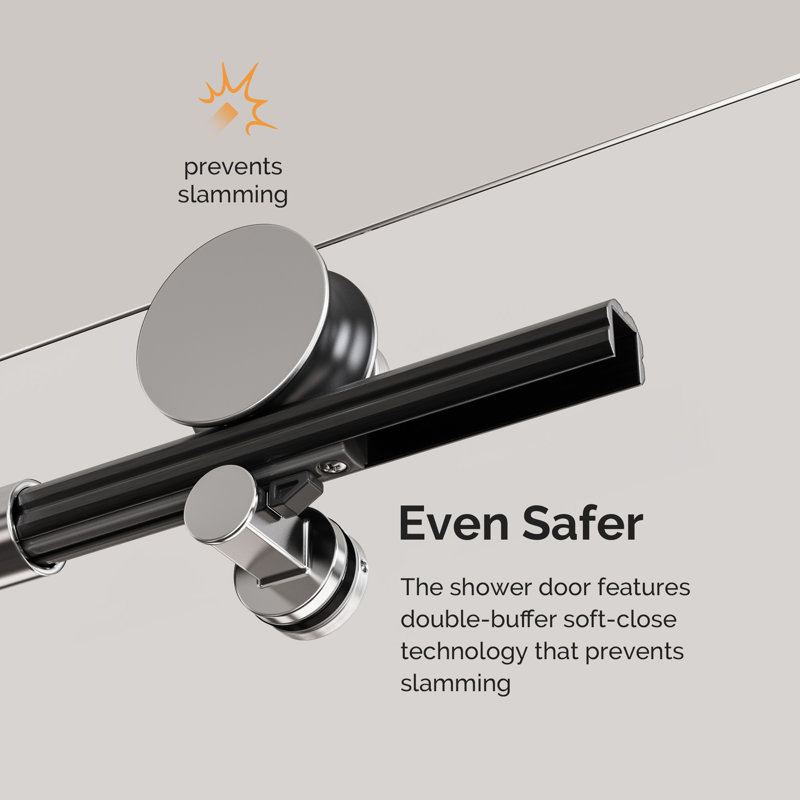 Portes de douche coulissantes simples sans cadre à fermeture en douceur de l 56 à 60 po x H 60 po, verre trempé de 5 po à 16 po d'épaisseur, quincaillerie en acier inoxydable
