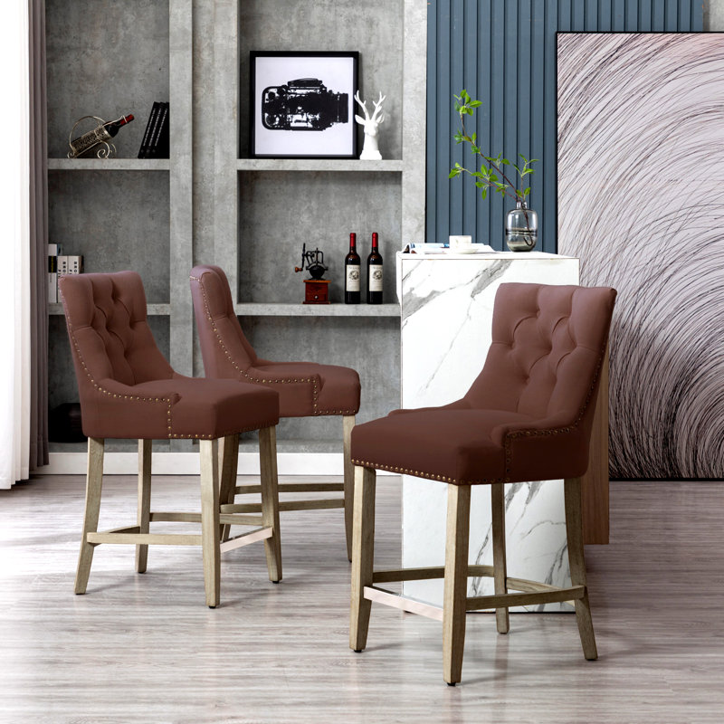 Wren 24" Counter Stool (Set of 3), Brown Linen/Antique Gray Frame