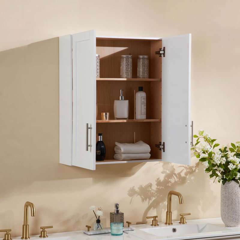 Armoire murale en bois durable avec tablettes réglables et design classique en lambris pour le rangement de la salle de bain et de la cuisine