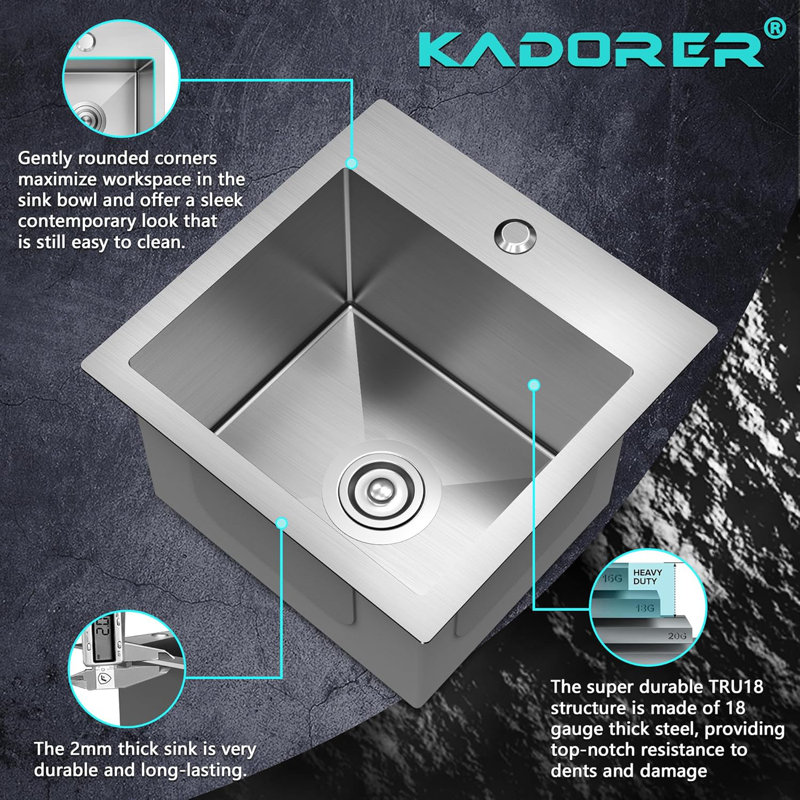ForKitchen 15'' L Single Bowl Stainless Steel Kitchen Sink