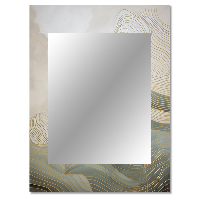Or et gris Linear Expressions III - miroir décoratif en ligne, miroir mural doré, impression sur métal, 40 po x 30 po