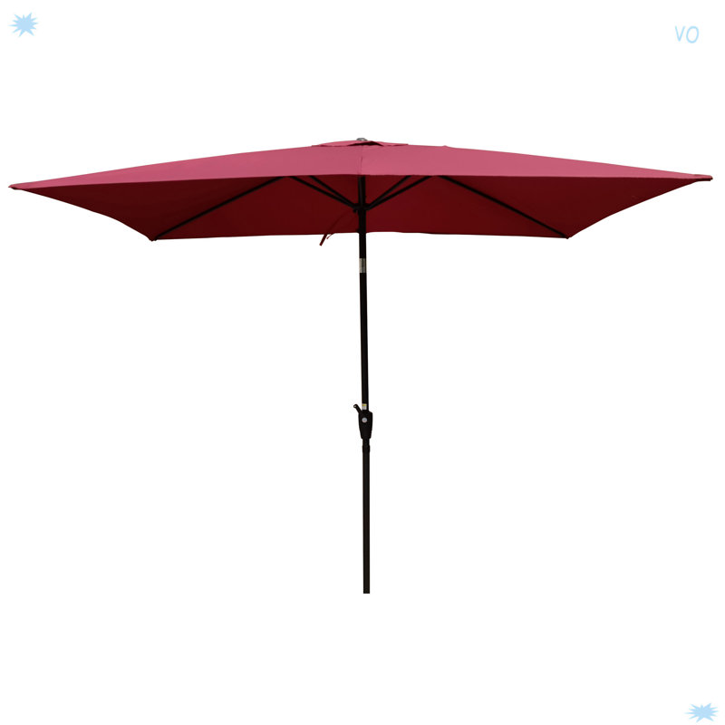 Parasol d'extérieur imperméable 6 x 9 pi avec manivelle et bouton poussoir inclinable, Bourgogne
