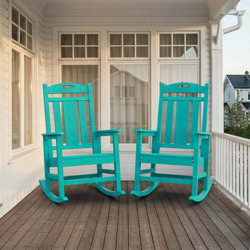 Outdoor Patio HDPE Rocking Adirondack Chair, Lake Blue