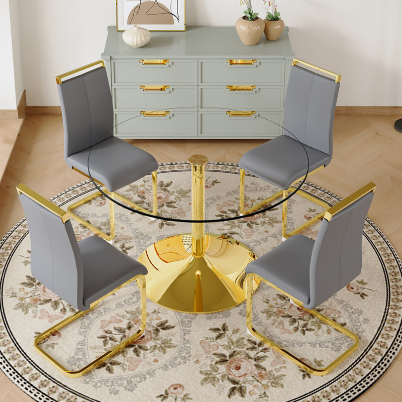 5 - Piece Pedestal Dining Set, 29.5"H x 47"L x 47"W, Light Gray