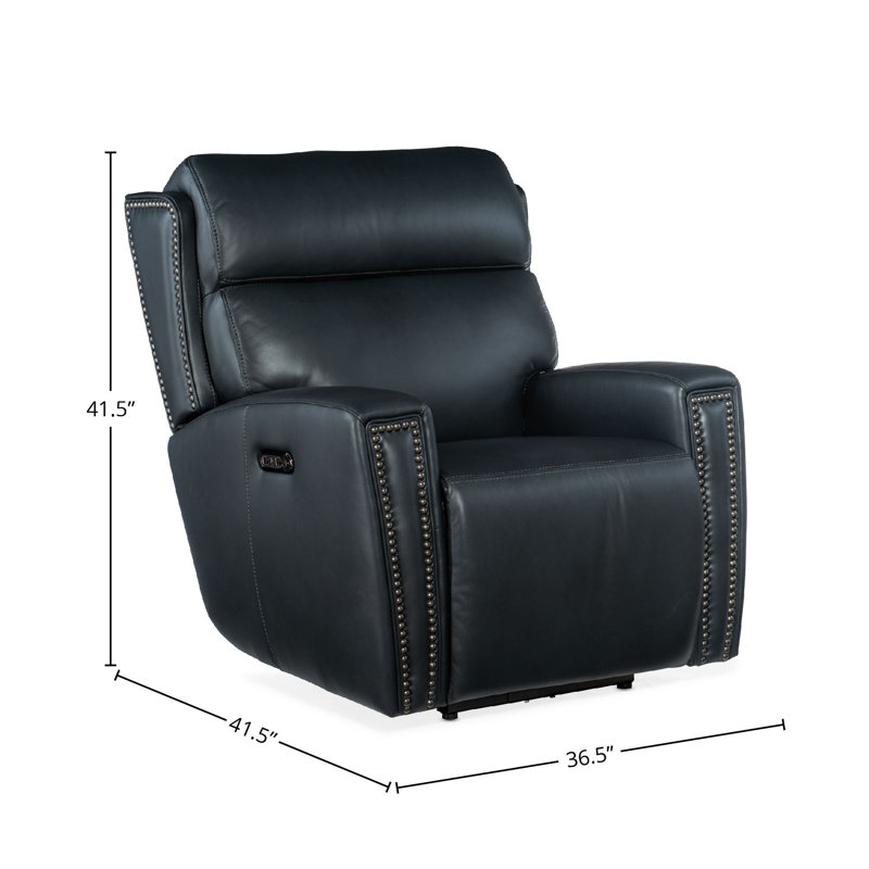 Fauteuil inclinable électrique en cuir véritable de largeur MS 36,5 po MS, Cuir véritable bleu