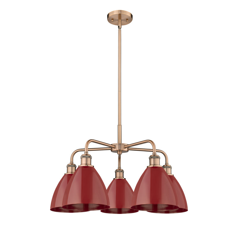 Lustre en dôme à 5 lumières Trickett, Cuivre antique, Rouge