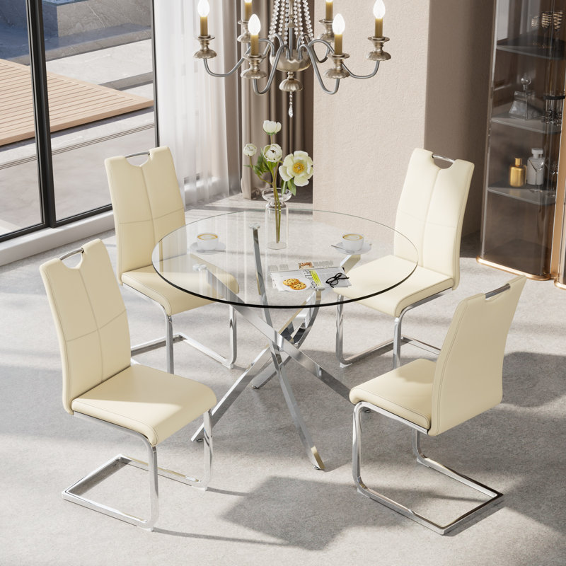 Ensemble de salle à manger 5 pièces, 29.50"H x 36"L x 36"W, Yellow, Argent