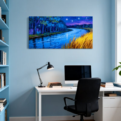 Paysage et nature, nuit étoilée, peinture de paysage de rivière