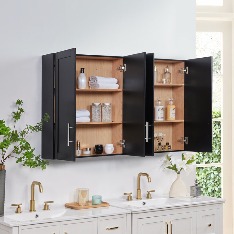 Durable Wood Hanging Cabinet with Adjustable Shelves and Decorative Beadboard, Perfect for Organized Storage in Any Room.