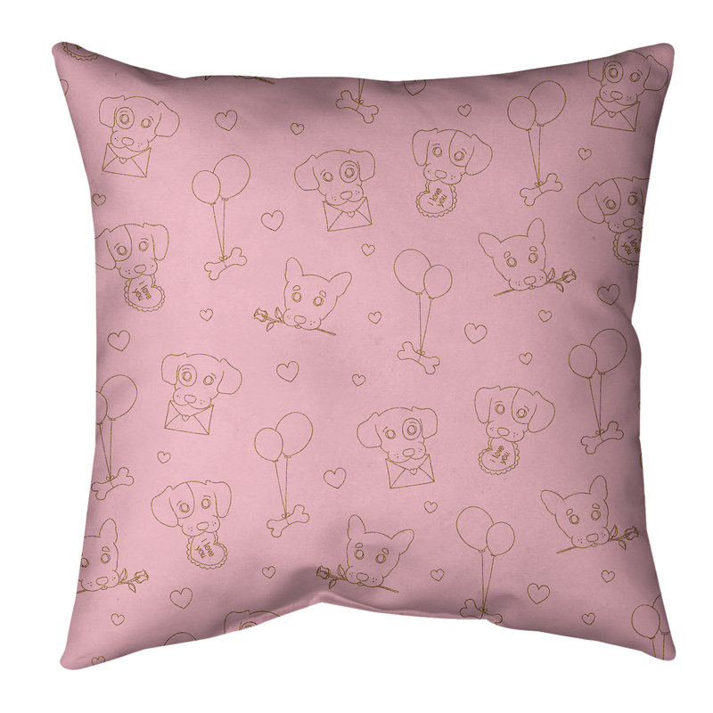 Coussin pour chien st valentin, 16 po x 1 po, Rose / Paillettes dorées
