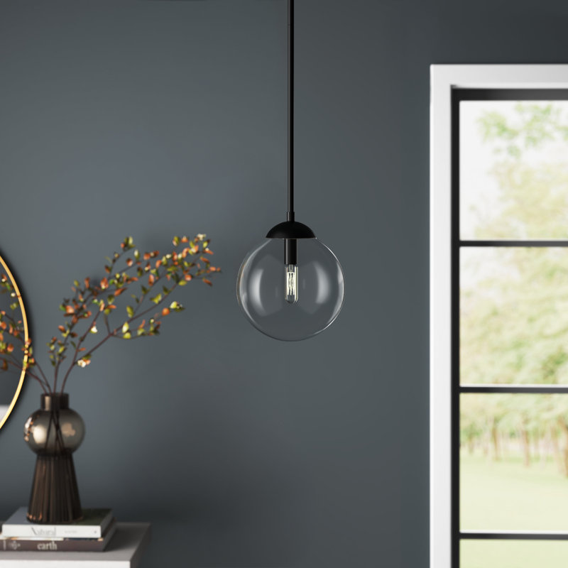 1-Light Single Globe Pendant in Matte Black, Matte Black