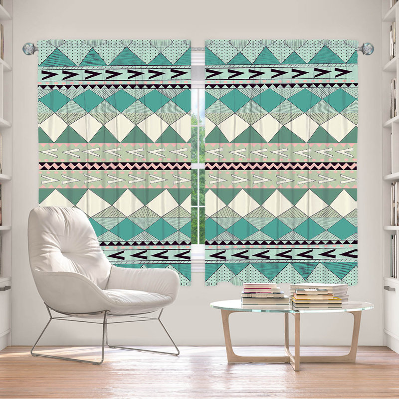 Ensemble de 2 rideaux doublés pour fenêtre par Nika Martinez - Mint Native Forest, L 56 po x L 78 po