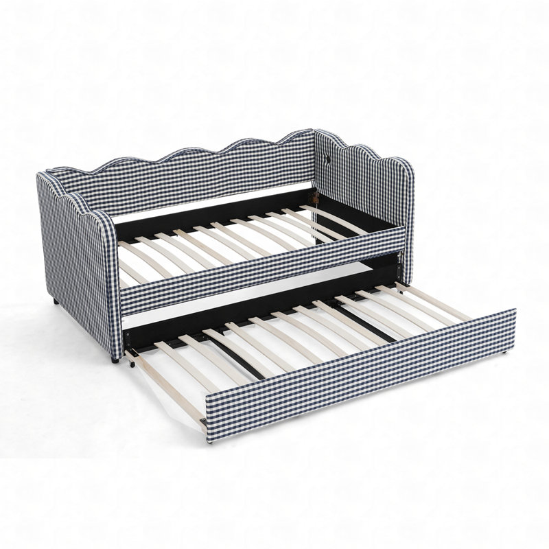 Cozy Gingham Daybed with Trundle, Navy