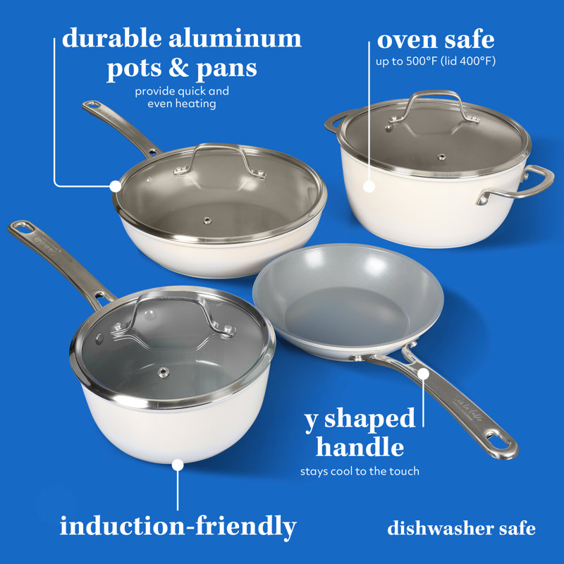 10-Piece Linen White Nonstick Aluminum Cookware Set with Glass Lids