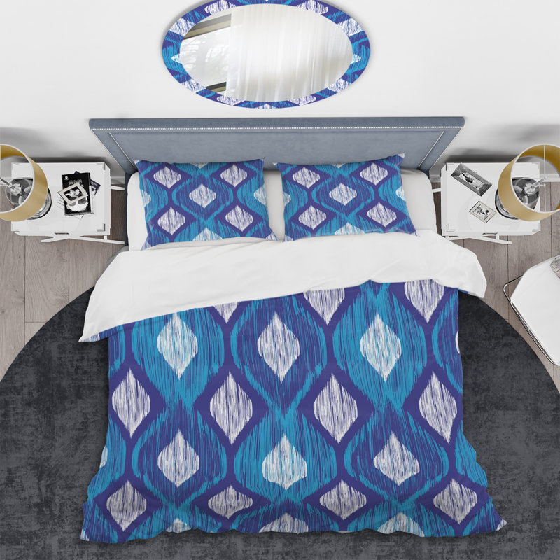 Ensemble de housse de couette à motif ikat bleu à motif tribal, Housse de couette simple + 1 taie décorative stan