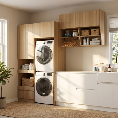 Large armoire de rangement à linge de 134 po de largeur - tiroirs + tringle à vêtements + tablettes