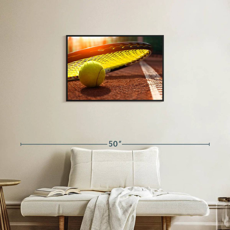 Tennis au coucher du soleil, Cadre flottant noir, 31 po x 21 po