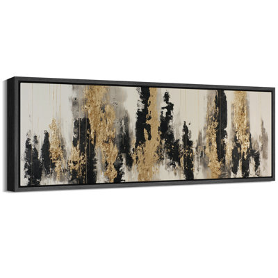 Black Gold Abstract Design Art - Pictures Extra Large Framed Canvas Print Wall Art