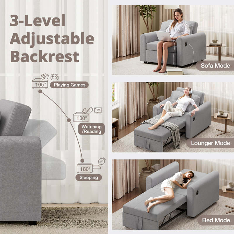Sofa Bed, Light Grey Fabric