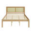 Grand lit plateforme en bois massif avec tête de lit en rotin, cadre de lit bohème de style campagnard, rangement sous le lit, aucun sommier nécessaire, bois naturel