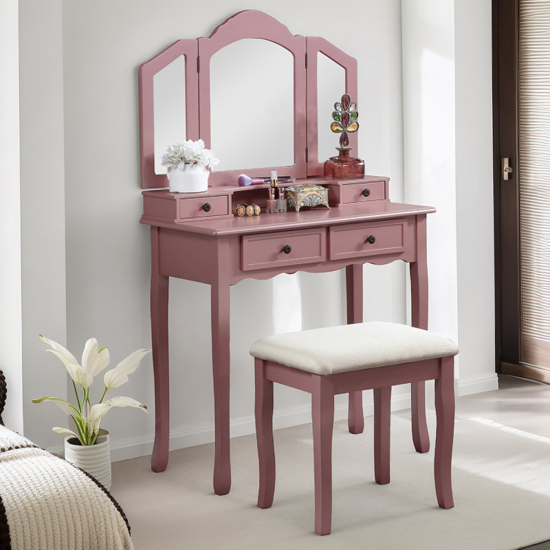 Ensemble coiffeuse et tabouret en bois