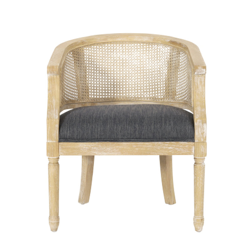 Chaise d'appoint d'inspiration française avec fauteuil rembourré et pieds rembourrés de canne