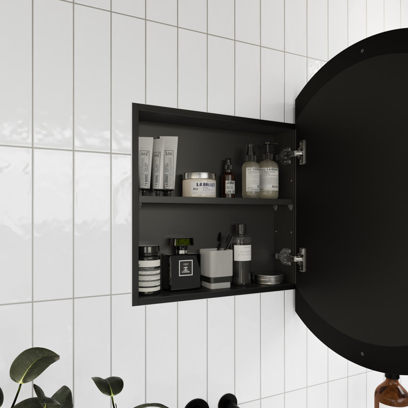 Recessed or Surface Mount Framed One Door Medicine Cabinet, Black