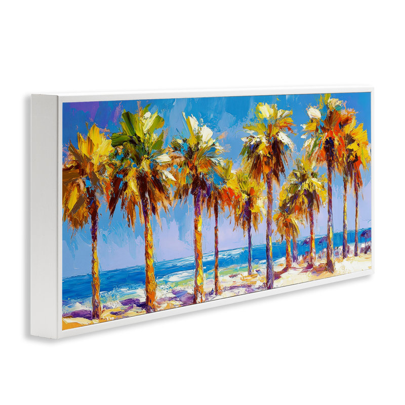 «Plusieurs palmiers sur la plage», estampe numérique, design par Petal Prints Design, 10 x 24, Coastal White Giclee Framed
