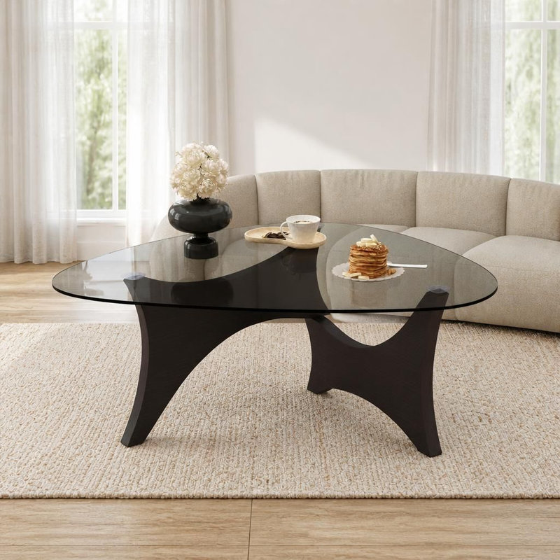 Table basse Mid-Century moderne avec plateau en verre avec base de support robuste, table d'appoint polyvalente parfaite pour les salons, les chambres à coucher, les espaces de réception et les espaces de bureau, conception de surface spacieuse, fabrication durable pour une utilisation quotidienne à long terme