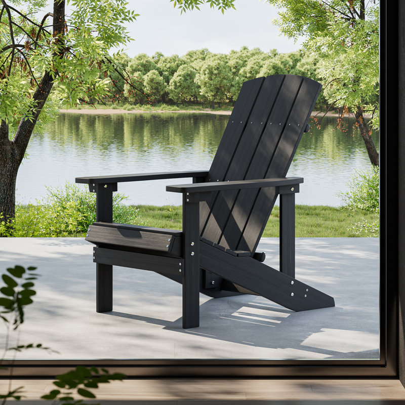 Outdoor Adirondack Chair Patio Plastic Single Chairs All-Weather Resin Lounge Chair for Patio, Lawn, Backyard, Deck, Black
