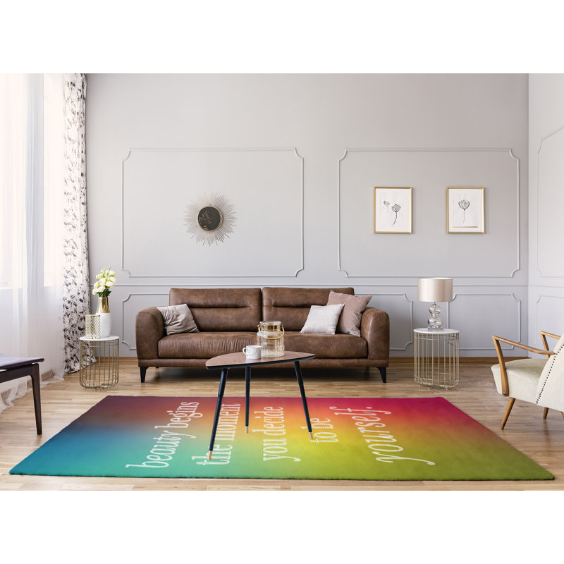 Tapis en polyester à citation multicolore true beauté, Rectangle 5 pi x 7 pi