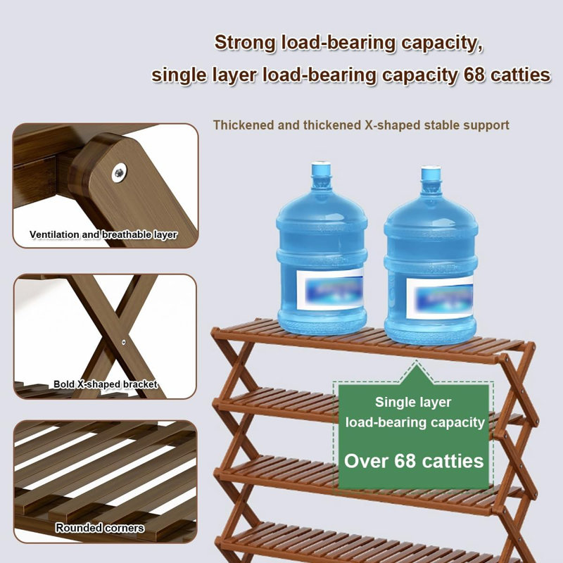 Étagère à chaussures pliable en bambou avec 5 rangées, Brun