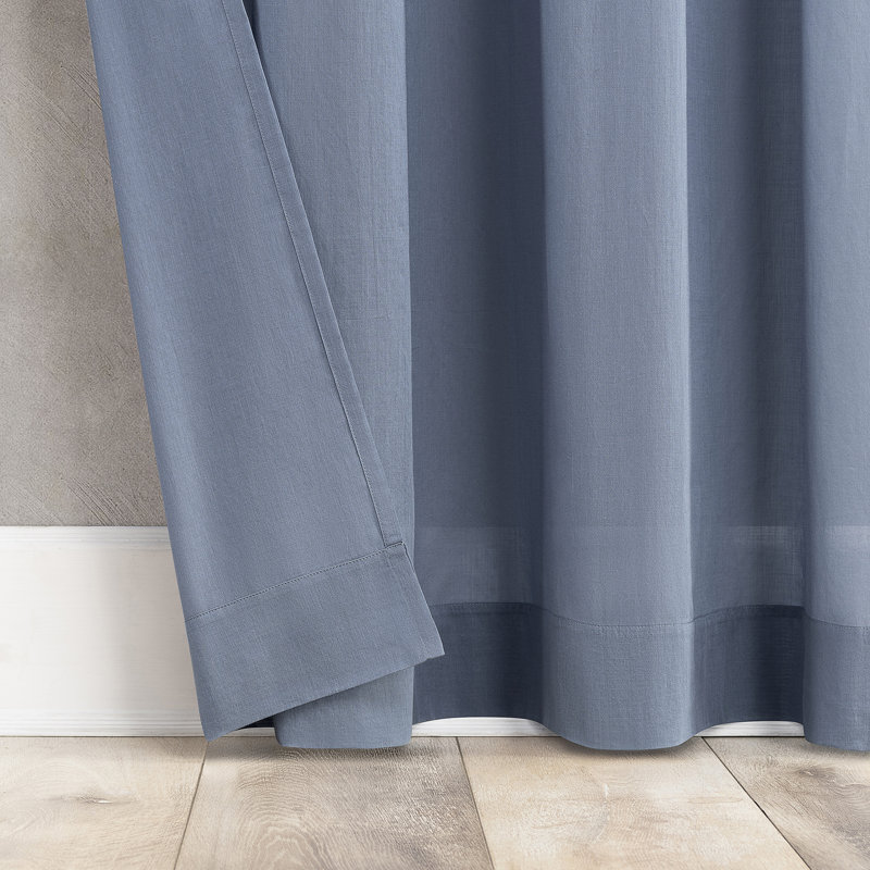 Denim Blue Cotton Sheer Rod Pocket Curtain Panel 50" x 63"