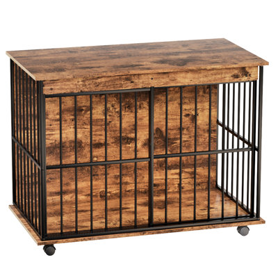 Dog Crate Furniture - Versatile Coffee Table And Kennel, Smooth Rounded Edges For Pet , Wide Sliding Door Large Kennel With Tray, Crafted From Steel, Ideal Overnight Stays, Good Ventilation