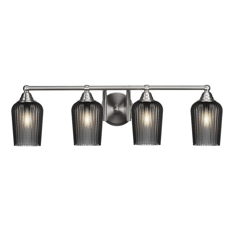 Michell 4 Light Bath Bar Shown With 5" Smoke Textured Glass, Brushed Nickel