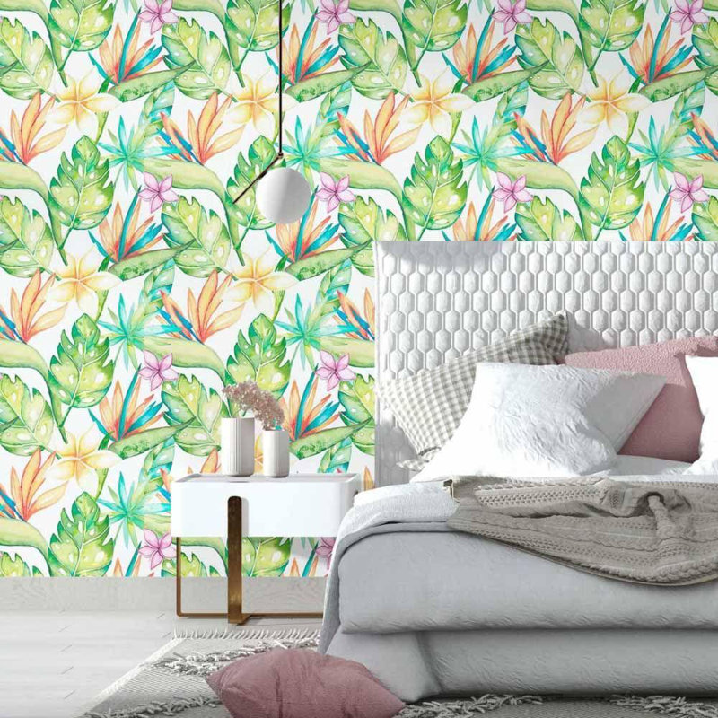 Rouleau de papier peint Secaucus, Blanc / vert / jaune, L 126 po x l 24 po
